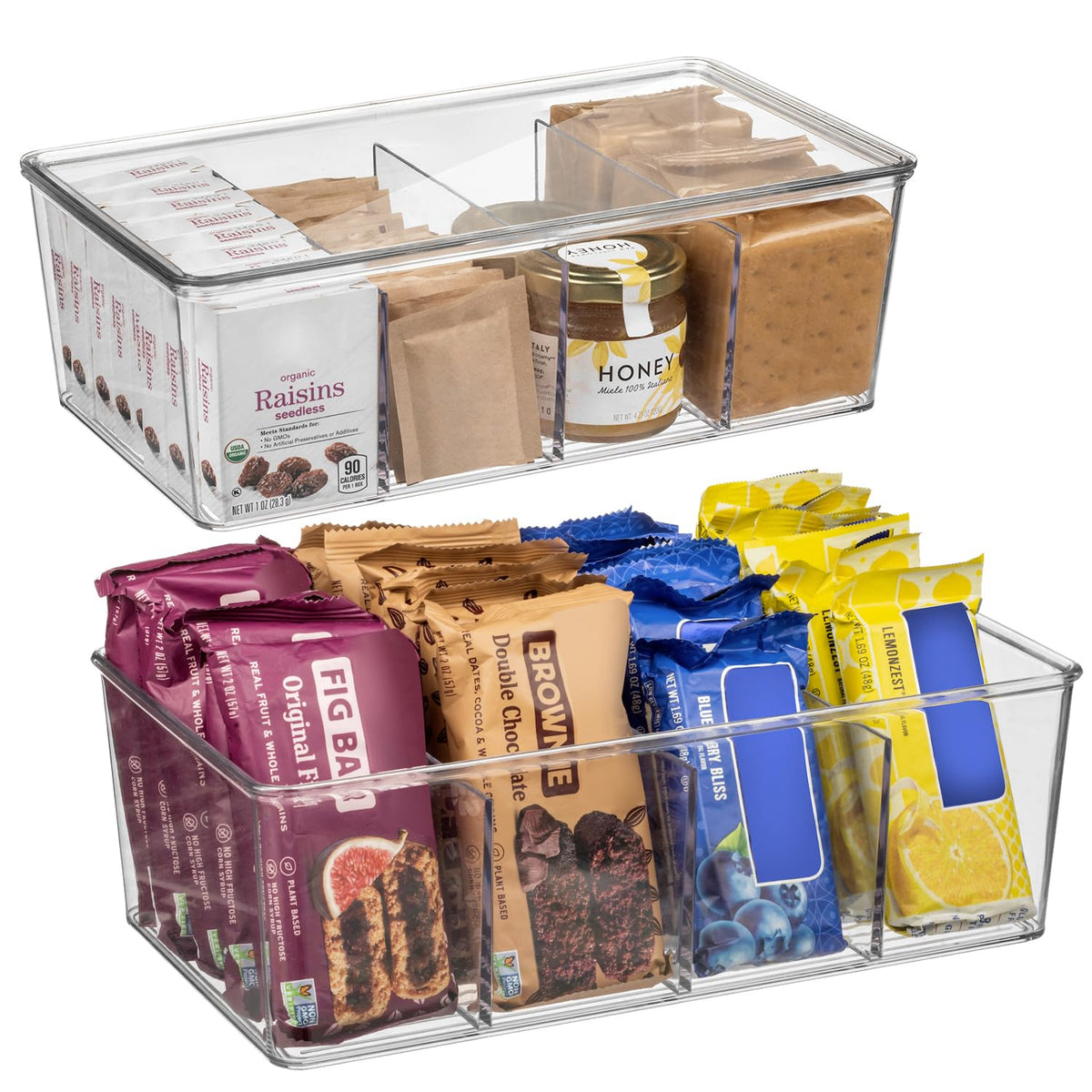 ClearSpace Pantry Organization and Storage Bins with Removable Dividers & Lids – Perfect Pantry Organizers or Kitchen Organization – Refrigerator Organizer Bins, Cabinet Organizers, 2 Pack