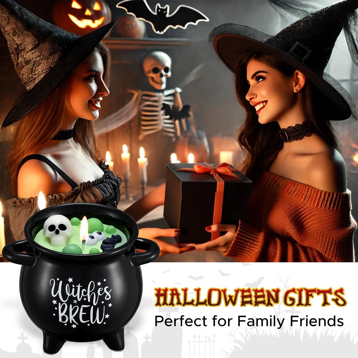 Kederwa Boo Basket Stuffers for Women, Halloween Boo Basket Gifts 14OZ Witch Brew Scented Candle Up to 60 Hours Burn Time Boo Basket Gifts for Girls