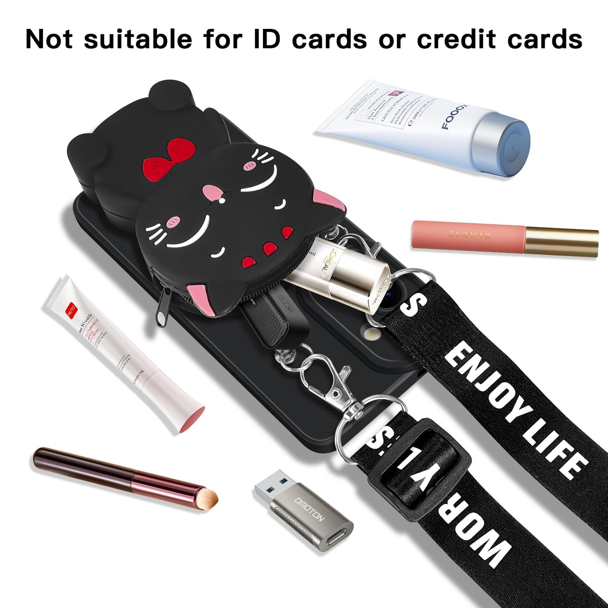 SGVAHY for Samsung Galaxy S25 Plus Case, Cute Black Lucky Cat Coin Purse Fancy Phone Case for Women Girls with Crossbody Strap Kawaii Soft Silicone Cover for Galaxy S25 Plus