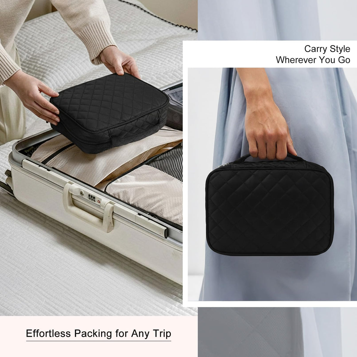 CEELGON Travel Jewelry Case Organizer and Storage Quilted Jewelry Pouch Box for Traveling Ring Necklace Earring Holder with Velvet Jewelry Binder Mini Portable Jewelry Bag (Black)
