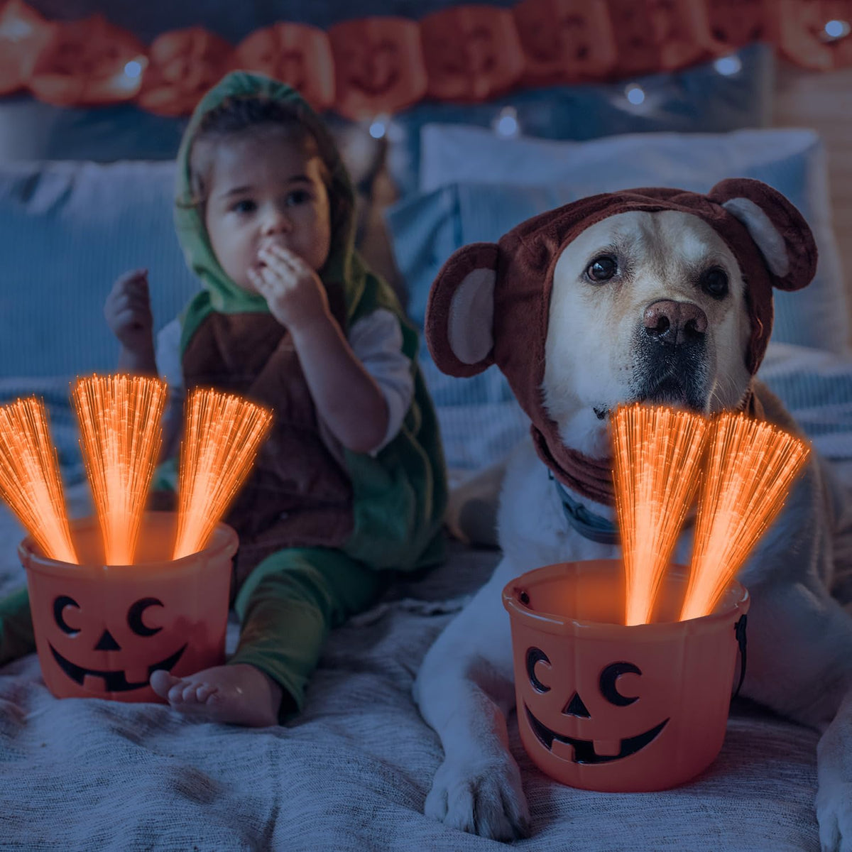 YOFOBU 60 PCS Orange Fiber Optic Wands Glow Fiber Wands Bulk LED Light Up Wands with 3 Flashing Modes LED Flashing Wands for Halloween ThanksGiving Day Christmas Bridal Shower Birthday Autumn