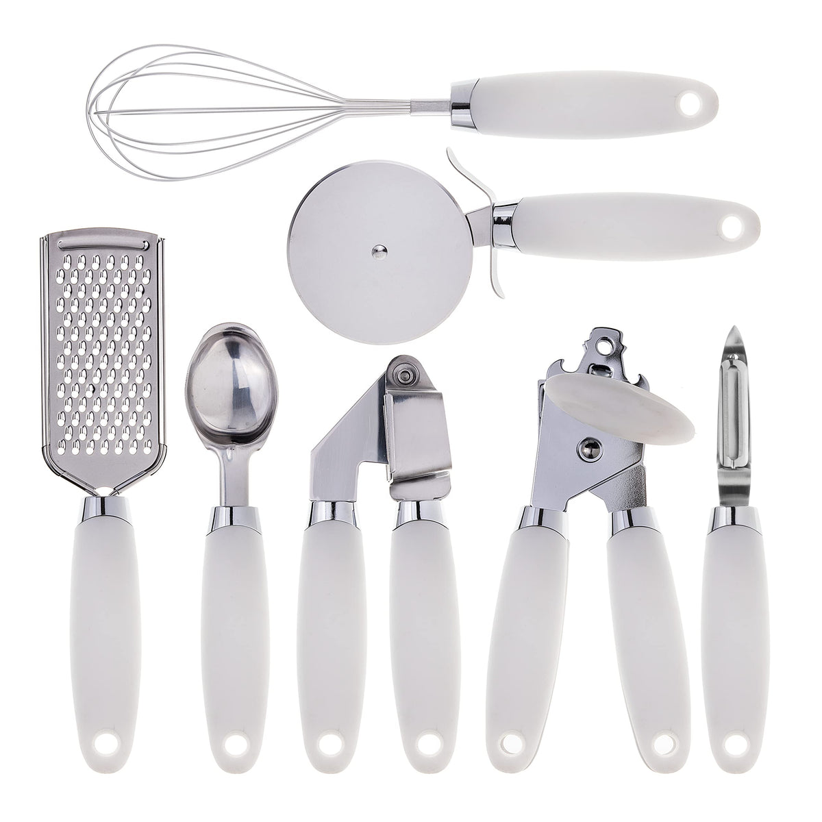 COOK WITH COLOR Kitchen Gadget Set Stainless Steel Utensils with Soft Touch Handles, 7 Pieces, Stainless Steel White