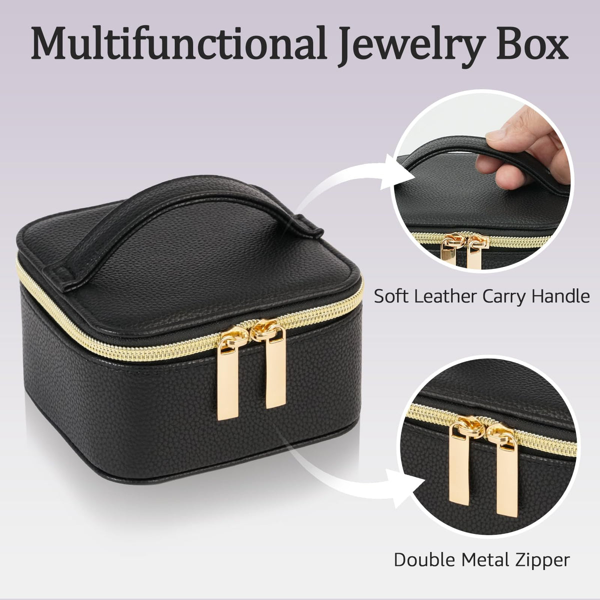 Gifturbo Travel Small Jewelry Case, Jewelry box,PU Leather 4 Zipper Bags for Women Girl,Valentine's Day Gift, Marriage, Brithday Gift,Earrings Necklace Rings Storage Gift Box Black