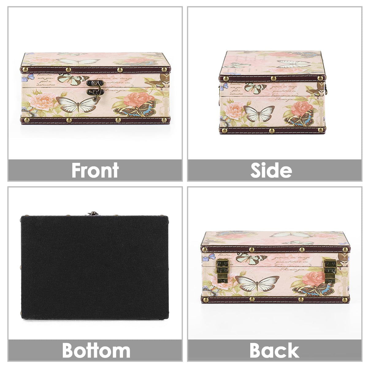 ELLDOO Butterfly Treasure Chest Box, Wooden + PU Leather Storage Decorative Box for Jewelry Trinkets Photos, Rectangular Keepsakes Box for Girls Women Gifts
