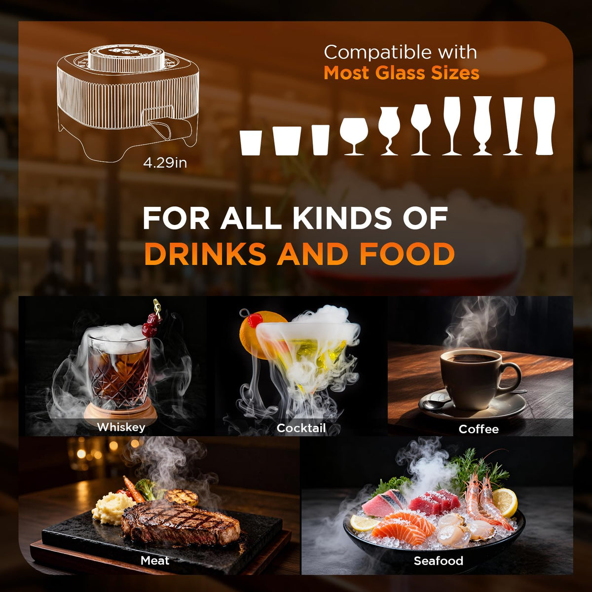 Electric Whiskey Smoker Kit with 0-60s Adjustable Timer, No Butane Needed, Cocktail Bourbon Drink Smoker Infuser Kit Smoke Whisky Set with 6 Wood Chips Flavors, Birthday Gifts for Men, Dad, Husband