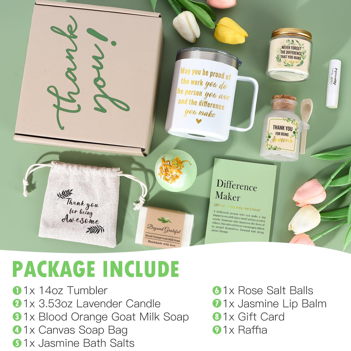 iAOVUEBY Administrative Professionals Day Gifts for Women, Employee Appreciation Gifts, 8PCS Thank You Gift Box with Spa Set, Difference Maker Gift for Coworker, Teacher, Boss, Secretary, Nurse