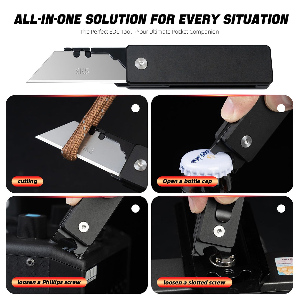 cckk Aluminium Utility Knife, Unique way of unfolding, Lightweight All Metal Folding Box Cutter with clip, Quick Change Blade Razor Knife,Ideal Gifts for Men Women, with 10 Extra Blades
