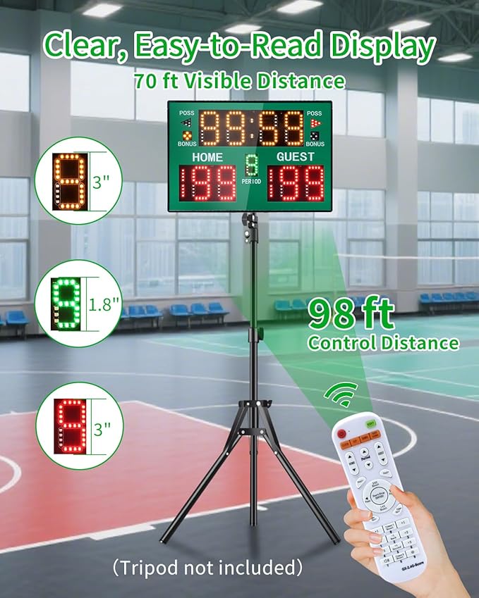 Basketball Digital Scoreboard with Remote,Battery Powered Portable Tabletop Electronic Scoreboard with 75dB Buzzer,Countdown Timer & Score for Games
