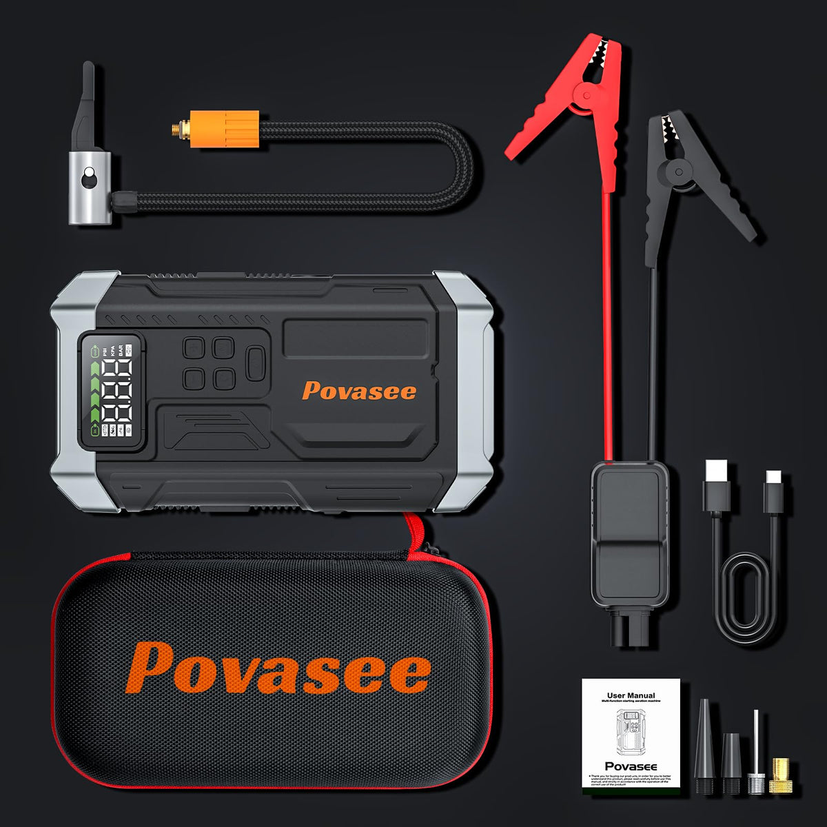 [2026NEW Model] 5000A Jump Starter with Air Compressor,Car Jumper Starter Portable with 150PSI Tire Inflator 12V Jump Box with LCD Display,Flashlight,Storage Case (Up 9L Gas/8L Diesel Engine