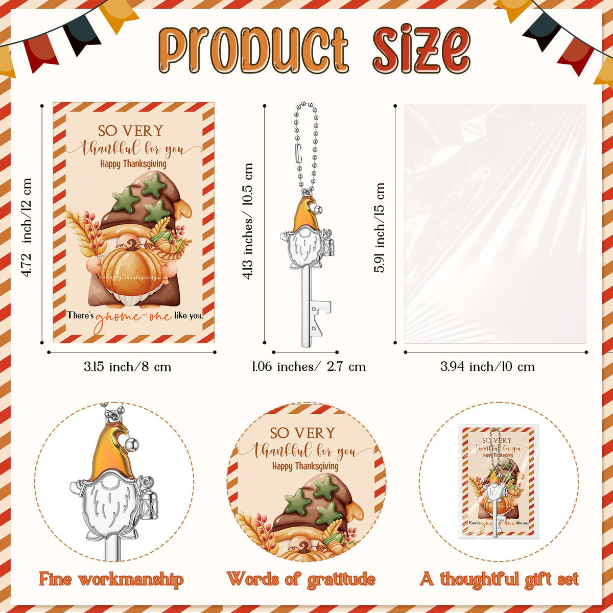 Vesici 20 Set Thanksgiving Gift Gnomes Key Bottle Opener Bulk with Thanksgiving Gnomes Pumpkin Thank You Cards Harvest Party Favors Fall Theme Appreciation Gift for Coworkers Employee Team