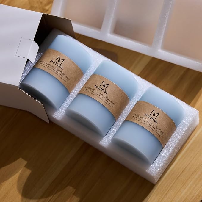 MOZEAL 4" x 10" Extra-Large Baby Blue Pillar Candles (Set of 2), Unscented, Dripless, Smokeless, Long Clean-Burning, Tall 10 inch Large Baby Blue Pillar Candles for Baby Showers and Spring Decor