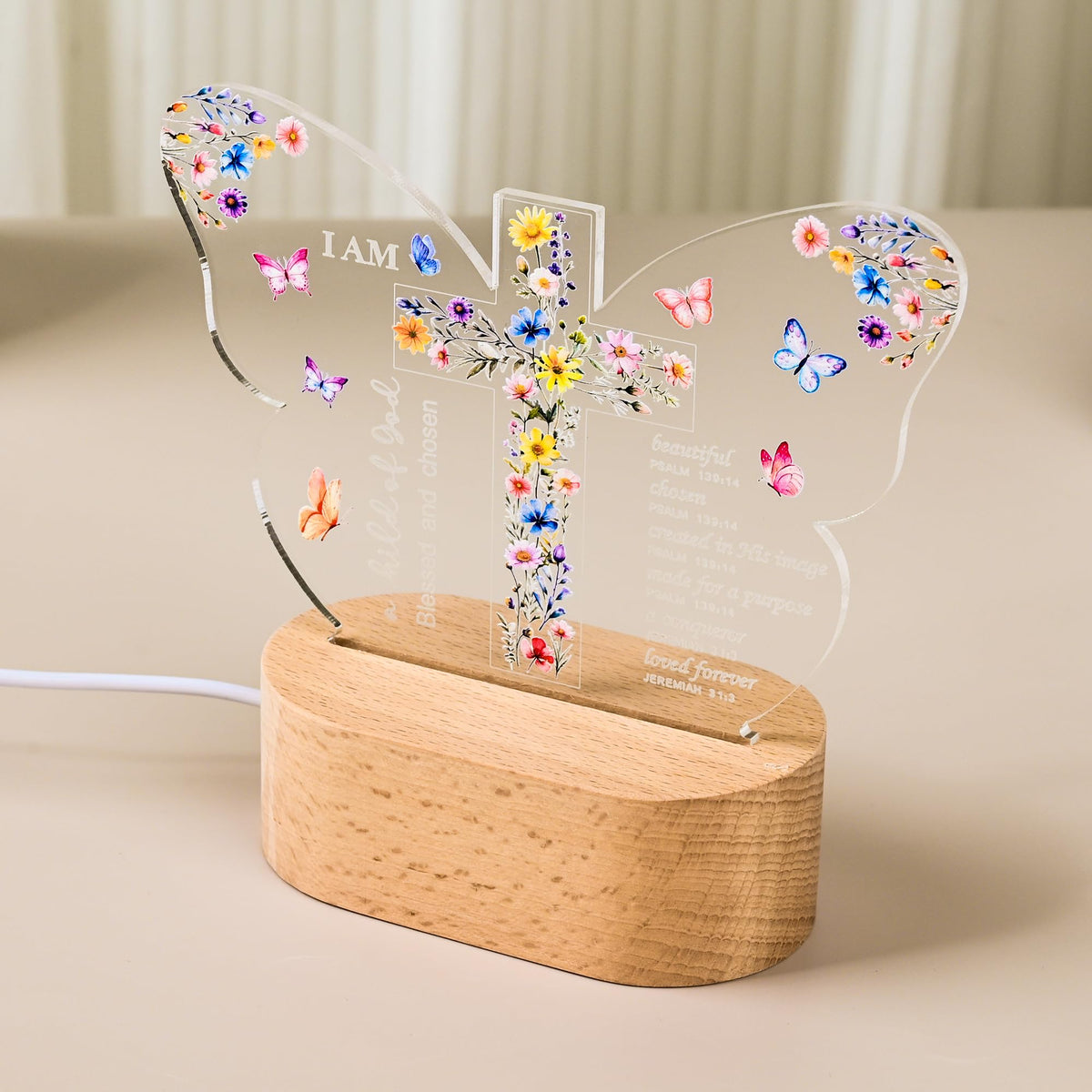 Baptism Gift for Girls Boys,Baby Shower Gifts,Butterfly Cross Night Light Gift for Baptism, Goddaughter, Godson, First Communion, Confirmation, Easter, Christmas | Christian Nursery Decor Gift