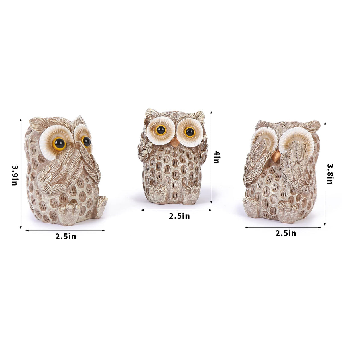 FriyGardcn Set of 3 Owl Statues Home Décor, Cute Owl Figurines for Shelf, Living Room Bedroom Office Desktop, Bookshelf, Animal Sculptures Gifts,Small Decor Accents Items for Birds Lovers