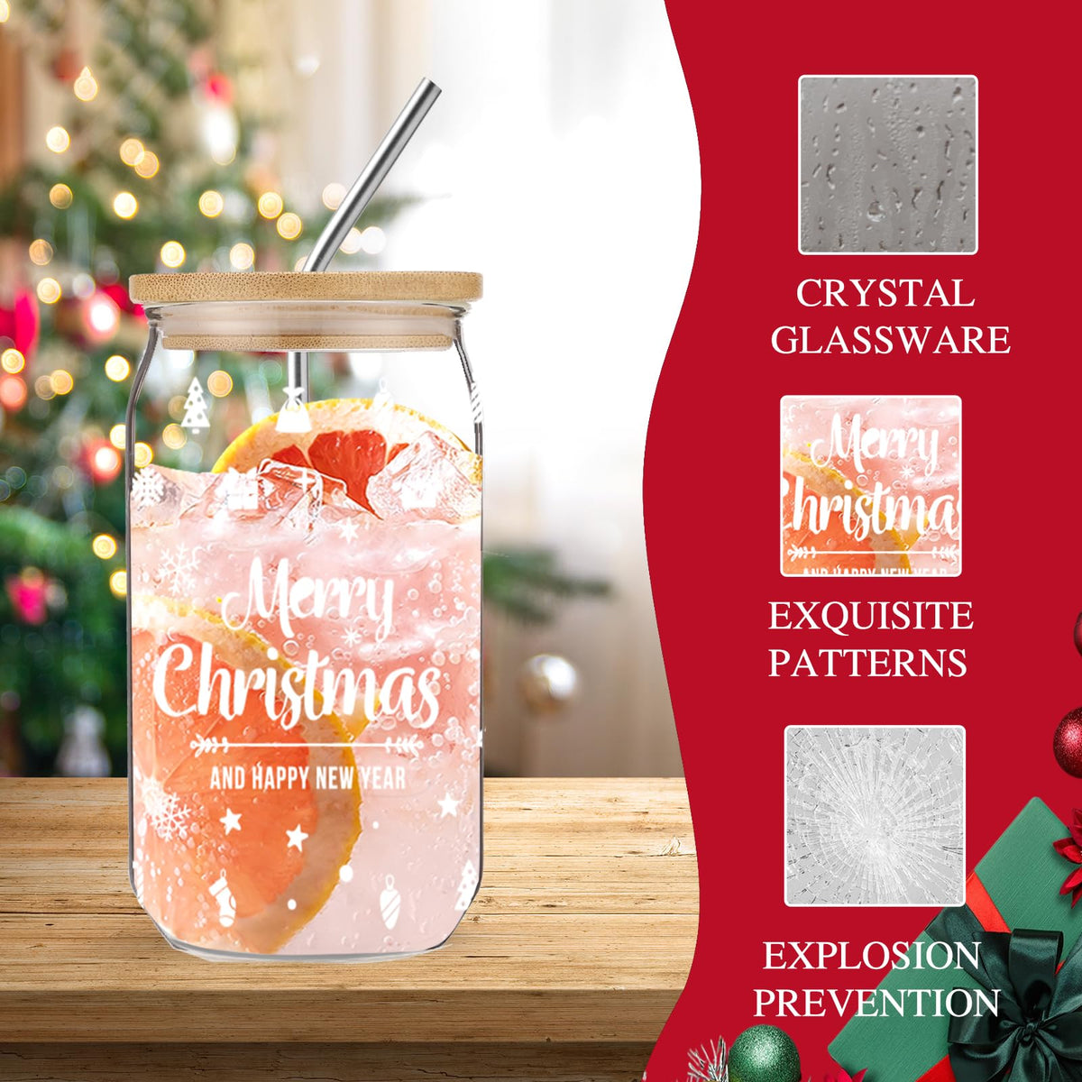 Christmas Gifts for Women, Unique Birthday Gifts for Mom from Daughter, Grandma, Sister, Wife, Coworker, Gifts Ideas Set with 16oz Glass Cup, Christmas Hair Clip