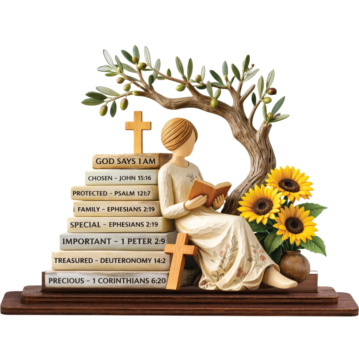 KATINAT Christian Gifts for Women, Bible Verse Desk Decor, God Says I Am Decorative Sign, Inspirational Religious Tabletop Plaque for Office Desk, Home, Prayer Room, Mother’s Day for Her