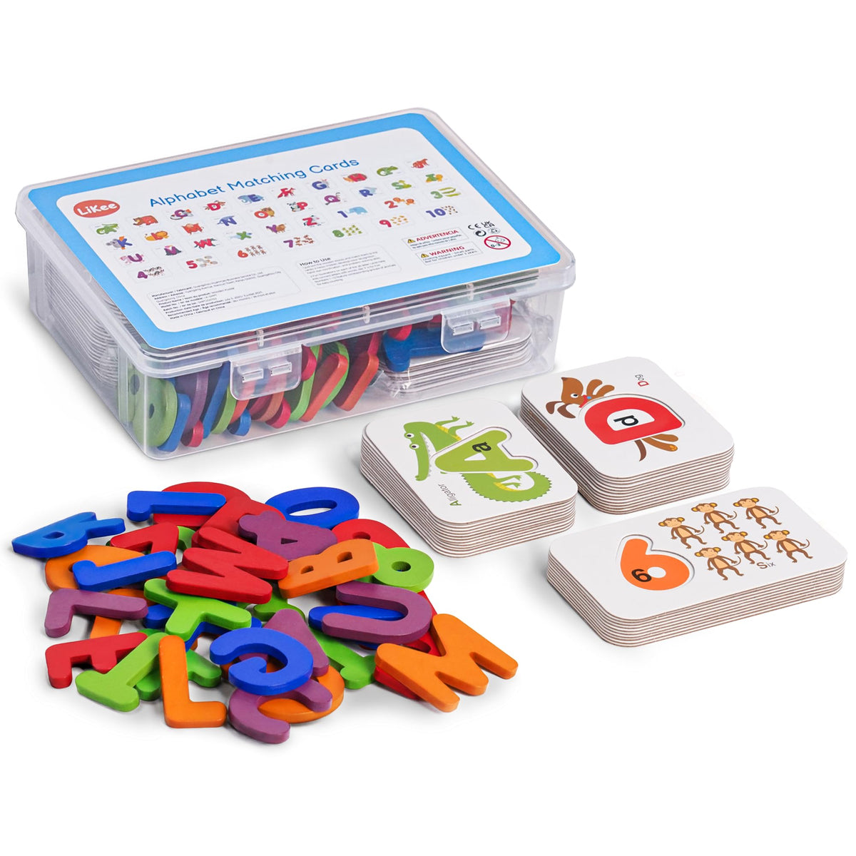 LiKee Alphabet Flash Cards Wooden Letter Puzzle ABC Sight Words Matching Games Counting Board Preschool Educational Montessori Toys for Toddlers Boys Girls 3+ Years (36 Cards& 37 Wood Pieces)