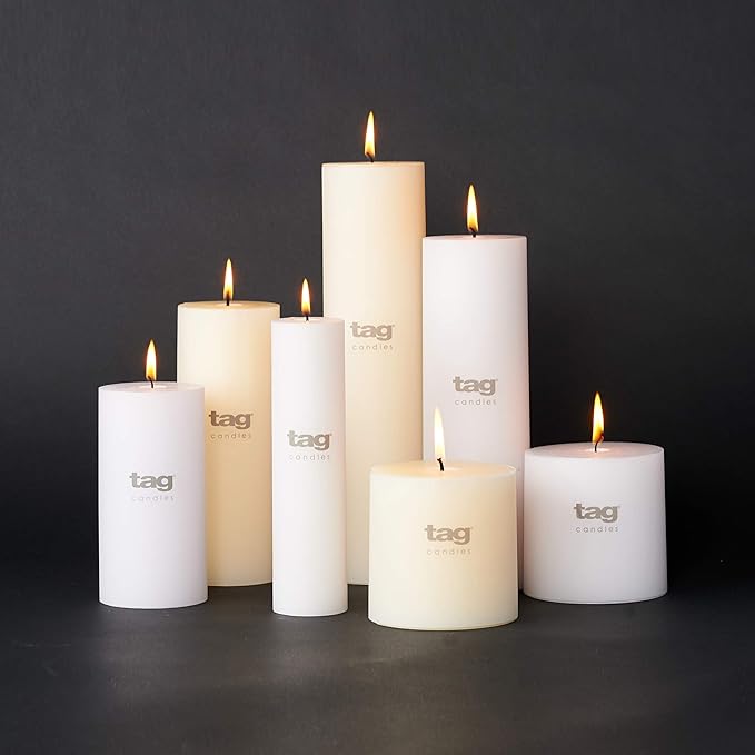 tag Chapel 4X4 White Pillar Paraffin Wax Candle Unscented Drip-Free Long Burning 75 Hours For Home Decor Wedding Parties Dining Dinner Kitchen Table Tabletop Living Room End Table Decor Decoration 4x4