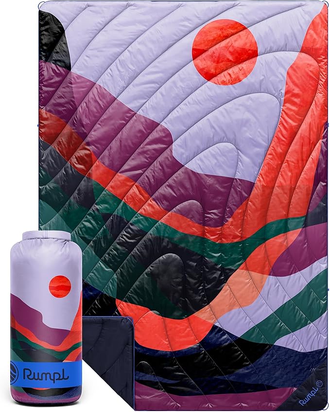 Rumpl Original Puffy Blanket - Warm, Water-Resistant Camping Blanket with 100% Recycled Synthetic Insulation, 52"x75", Original Puffy V2, Valley Dusk