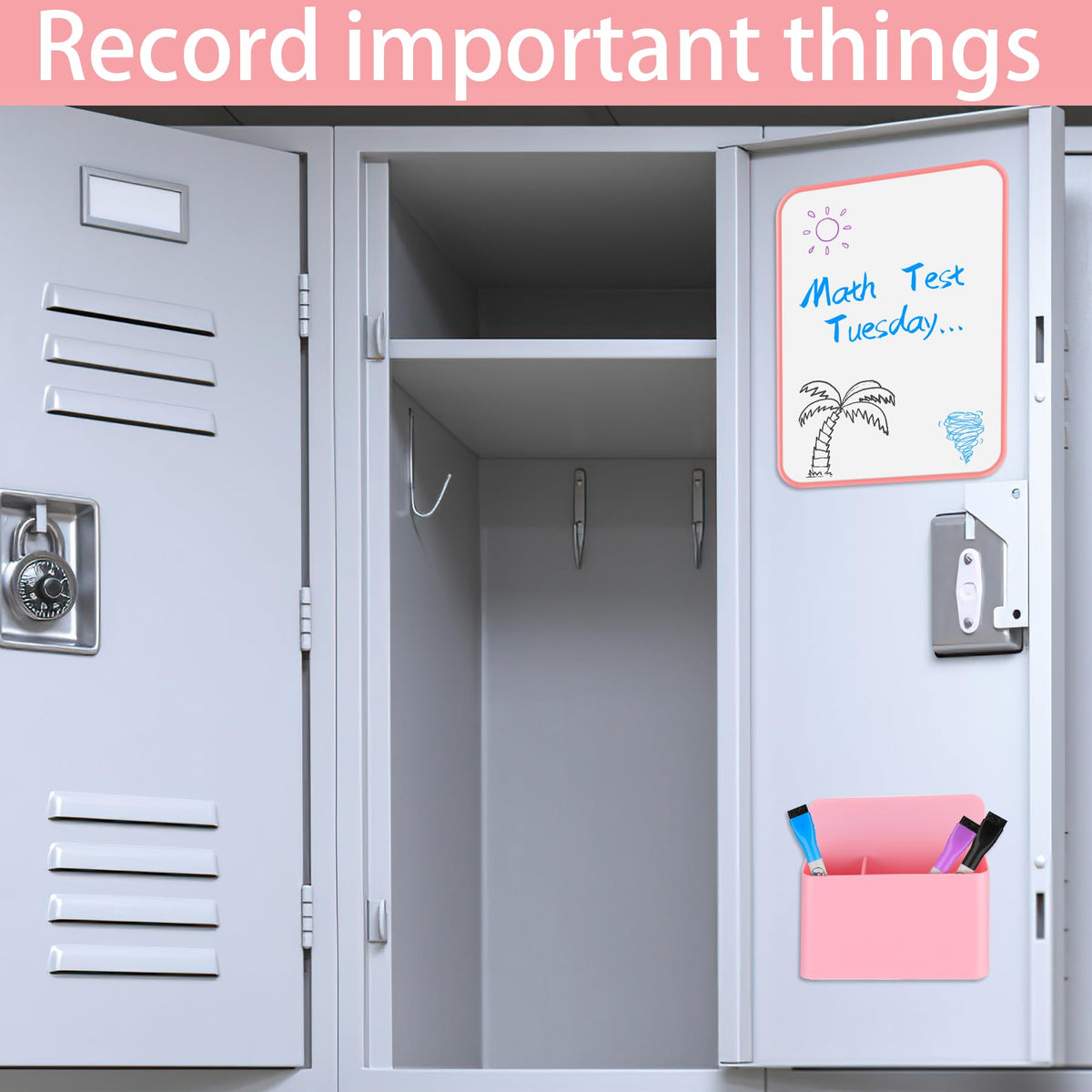 HAUTOCO Locker Accessories Kit, Back to School Essentials 10 Pieces Locker Organizer Supplies for School Work, Includes Whiteboard, Mirror, Magnetic Dry Erase Markers Holder and More, Pink