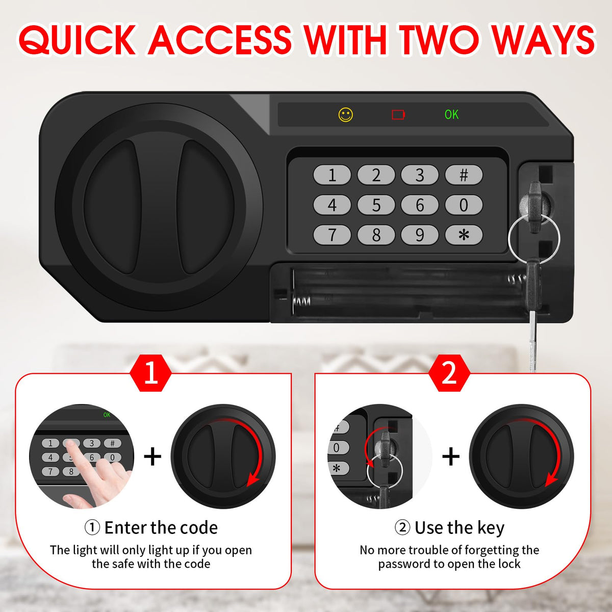 1.2 Cubic Feet Small Fire Safe Box for Home, Fireproof Lock Box, Security Money Safe with Digital Keypad, Spare Keys and Removable Shelf, Personal Home Safes for Money, Jewelry, ID Documents