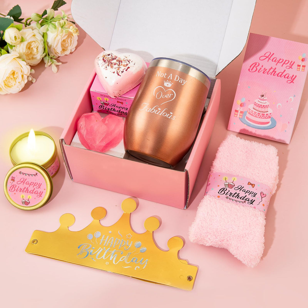Birthday Gifts for Women Pink Gift Basket Friendship Gift Relaxing Set Best Friend Unique Gift Ideas for Women Gift Box for Sister Birthday Presents