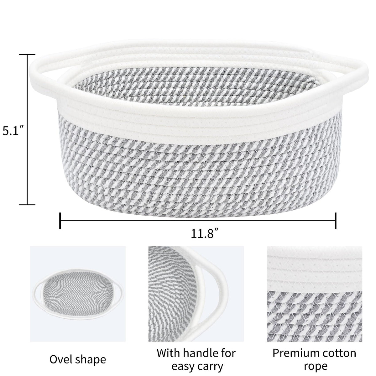 ABenkle Small Basket, 12"x 8" x 5" Cute Small Woven Basket, Rope Room Shelf Storage Basket, Cat Dog Toys Basket Chest Box, Decorative Empty Gift Basket with Handles