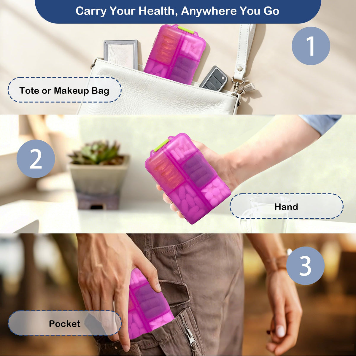 2026 New Extra Large Pill Box with Medicine Labels Travel Essentials Daily Med Container Mini Medication Organizer Storage Organizer Case 7 Day Pill Organizer(Pink)