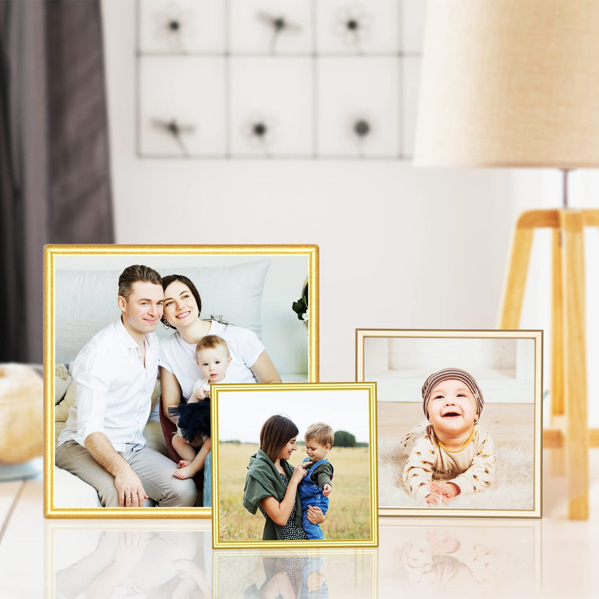 Autjvy 5x5 Picture Frames Gold - Brushed Brass Modern Simple Thin Aluminum Metal Photo Frame with HD Real Glass, Display for Tabletop and Wall Collage. (2 Pack)