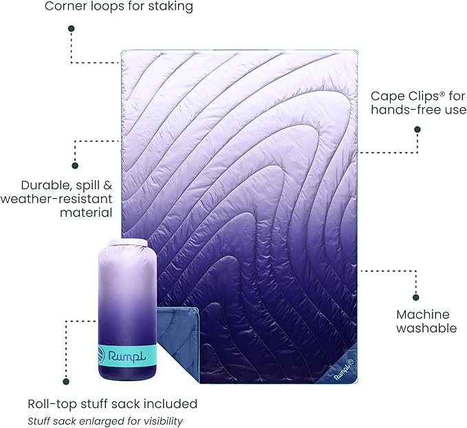 Rumpl Original Puffy Blanket - Warm, Water-Resistant Camping Blanket with 100% Recycled Synthetic Insulation, 52"x75", Original Puffy V2, Lavender Fade