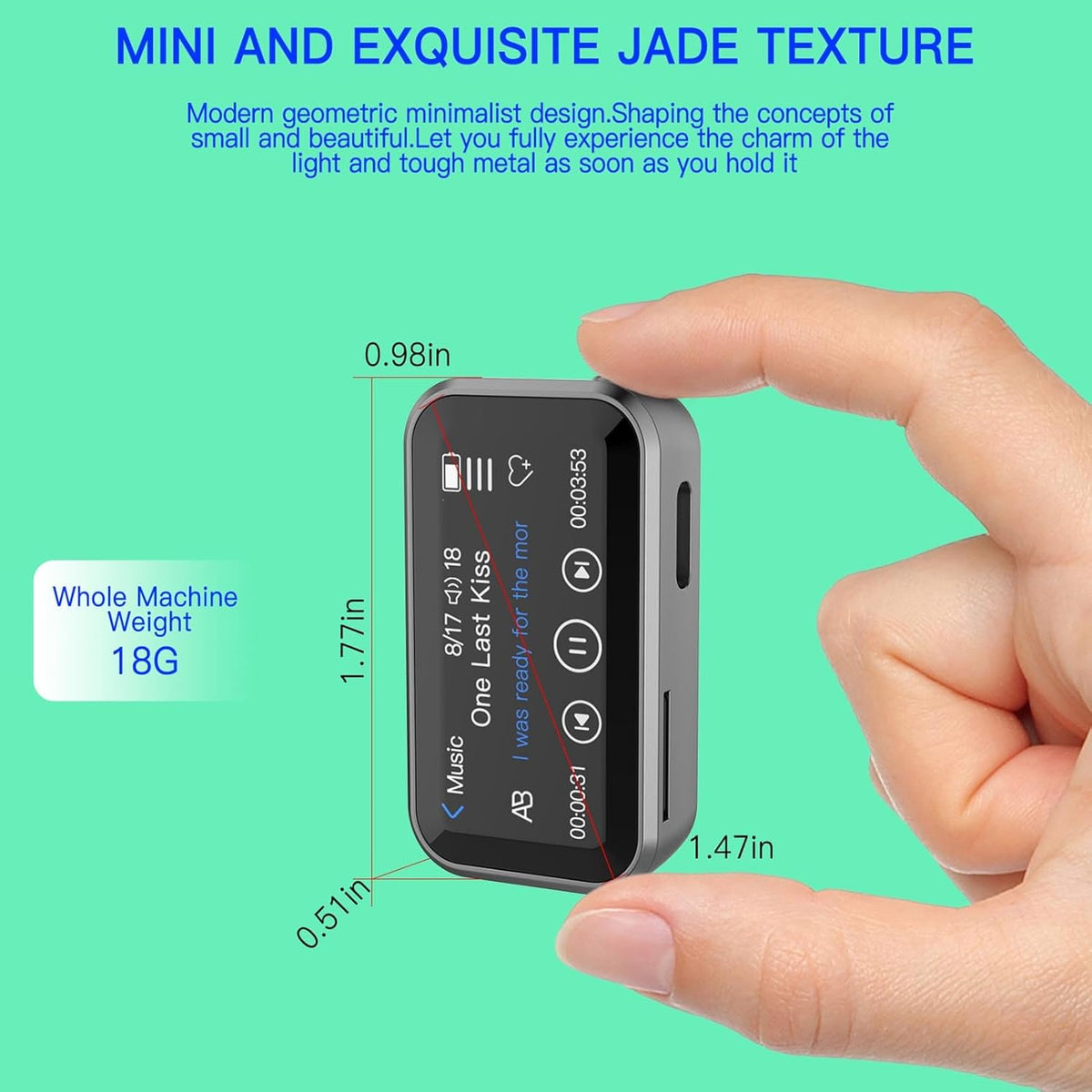 YUEHISY MP3 5.3, 32GB 1.47" Player with Bluetooth Portable Music Player with Back Clip, Lossless HiFi Sound