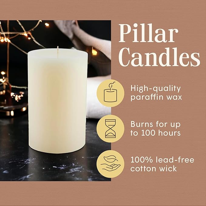 Mister Candle Dripless Vanilla Scented Ivory Pillar Candle Hand Made Vanilla Pillar Candles with Essential Oils for Home Decor, Premium Wax, 100 Hr Burn Time (4x6 inch)