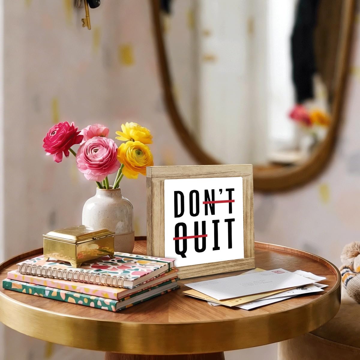 Don't Quit Wood Plaques Sign, Inspirational Wooden Box Sign, Home Wood Plaque Decor Signs, Motivational Home Office Desk Decor, Encouragement Gifts for Coworkers Students