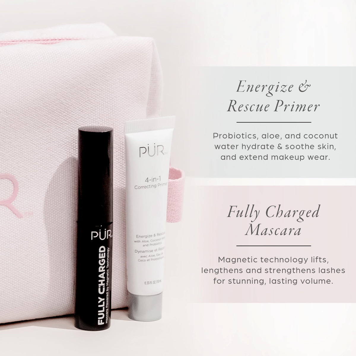 PÜR MINERALS Multitasking Essentials Kit, Medium Dark - Makeup Gift Set Includes 4-in-1 Correcting Primer, Fully Charged Mascara, 4-in-1 Pressed Mineral Powder & 1 Chisel Brush