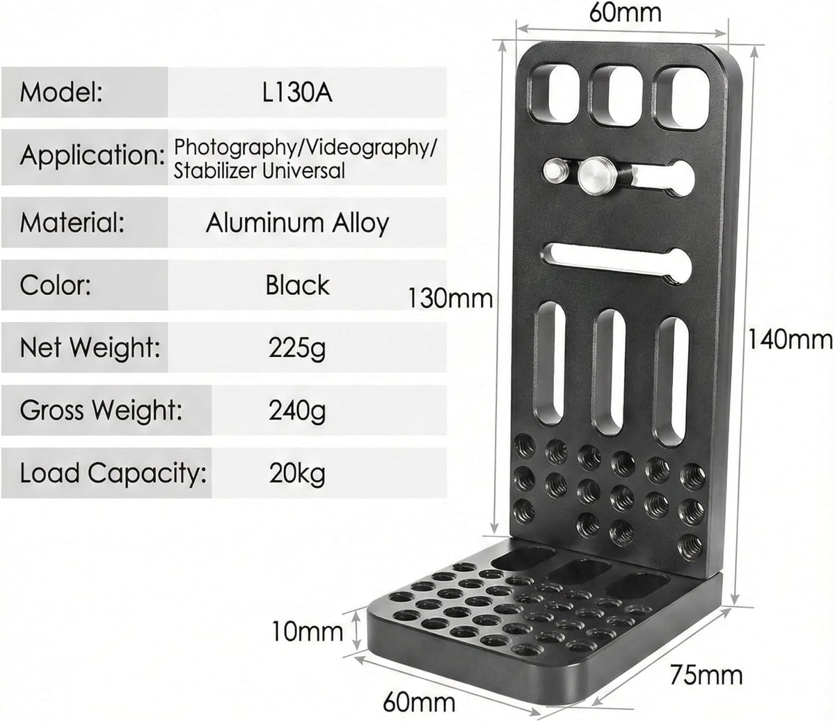 SHOOTPRO 1/4" 3/8" Universal Camera L Bracket Quick Release Plate | Vertical to Horizontal Video Mount with & Thread |