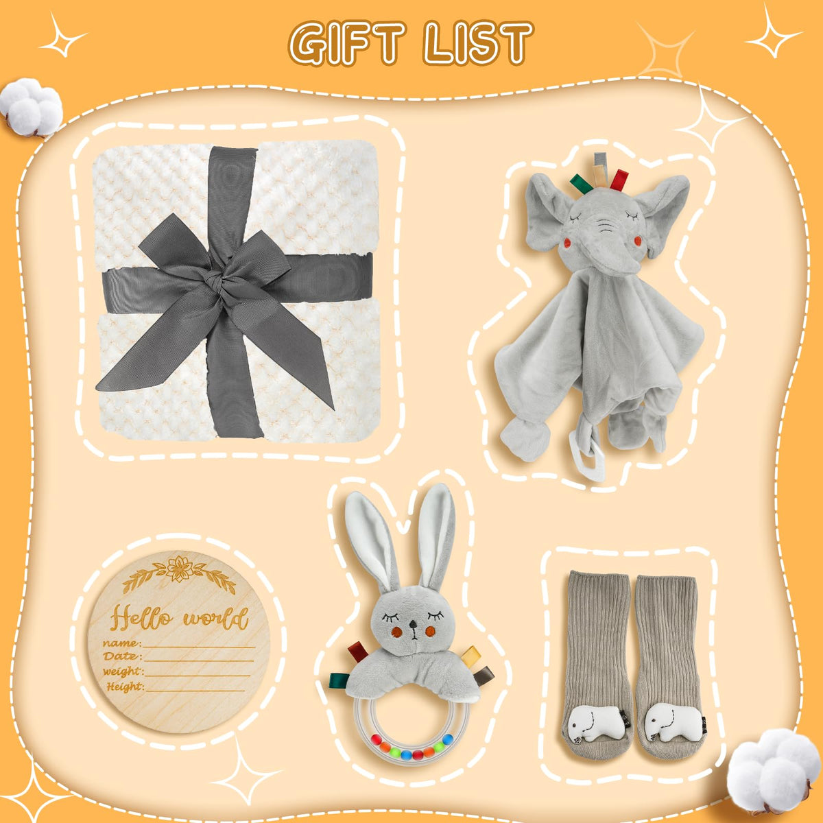 Baby Boy Gift Basket Set, Unique Baby Gift Basket Set, New Baby Boy Gift Basket, New Baby Gift Basket Set with Baby Blanket, Baby Rattle, Bunny, Keepsake Milestone, Elephant Toy, Baby Socks