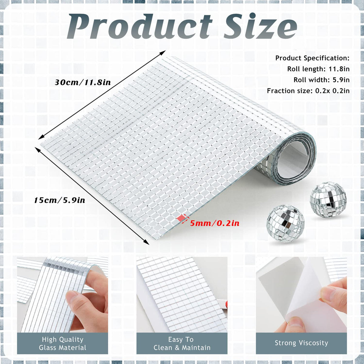 10800pcs Mirror Mosaic Tiles, 5 x 5mm Self-Adhesive Disco Tiles, Square Mirror Disco Tiles, 4D Disco Ball Stickers for DIY Crafts and Party Decorations