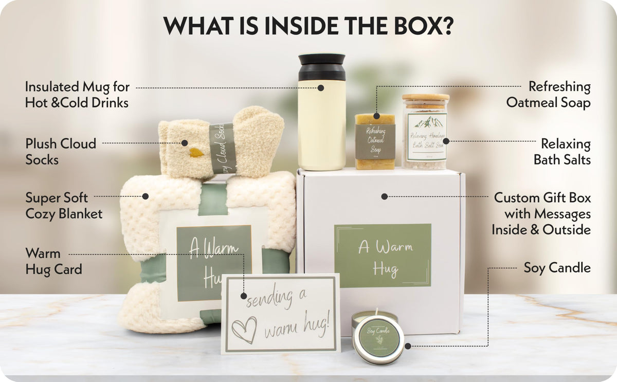 A Warm Hug Gift Box for Women - Cozy, Relaxing Self Care, Get Well, Sympathy, Thinking of You - Thoughtfully Curated Box for Her