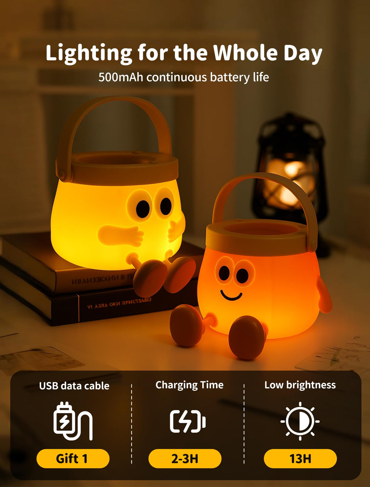 Tarinks Pumpkin Night Light for Kids, Rechargeable Bedside Lamp, Portable Handheld Lamps, Pumpkin Lantern Lamp for Office, Room Decor, Cute Sleep Nightlight, Funny Gifts for Baby Teen Adult