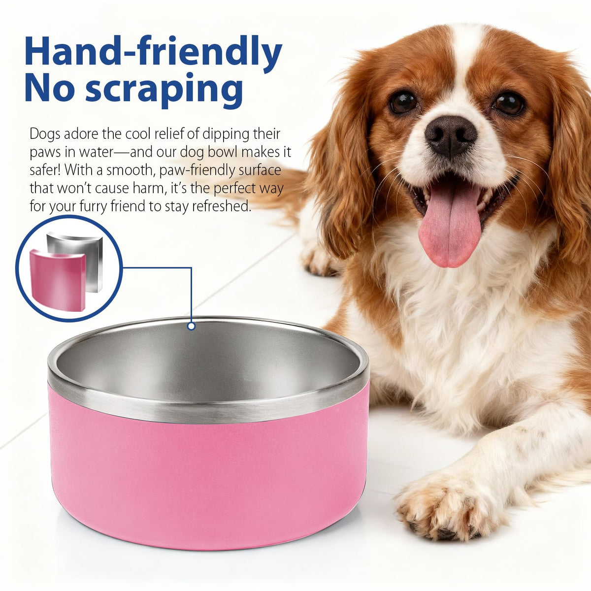 Dog Bowl, Stainless Steel Dog Bowls for Food and Water, Metal Pet Feeding Bowl with Insulated Non-Slip Quiet Bottom, Easy to Clean, Dishwasher Safe, 32oz,4 Cup | Pink