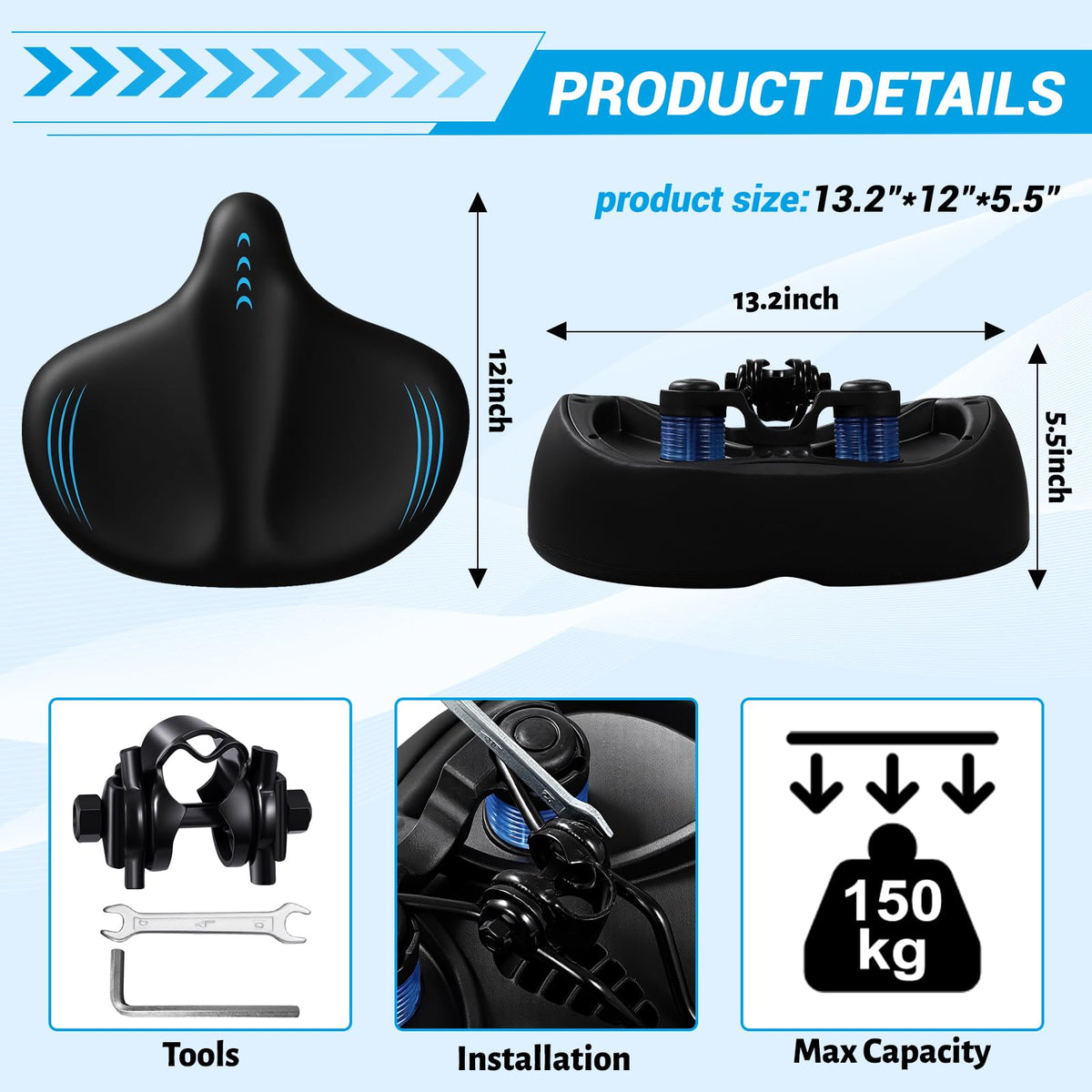 2026 New Ultra-Wide Oversized Bike Seat Cushion for Men & Women, Comfort Memory Foam Bicycle Saddle, Waterproof Universal Bike Seat for Peloton Exercise Road Mountain Cruiser Electric City Bikes