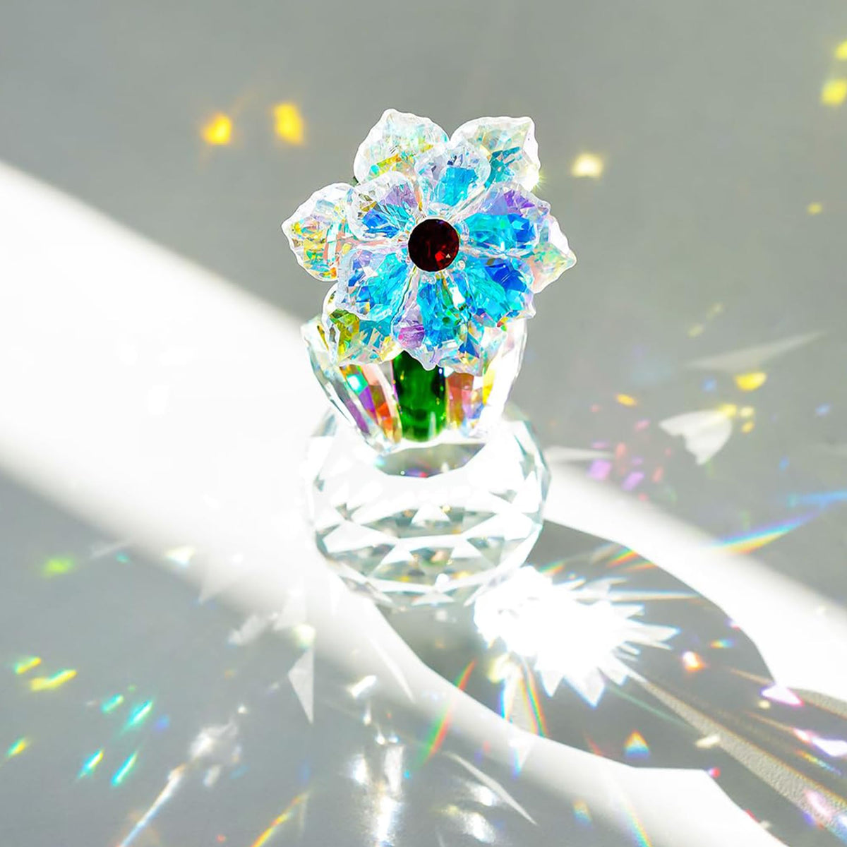 KRISININE Crystal Sunflower Figurine Handcrafted Glass Flowers Collectible Small Sunflower Paperweight Table Decoration for Home Decor(3.7 * 1.8inch)