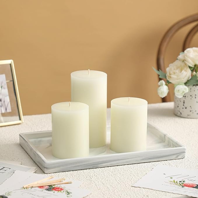 3x4 Inch White Pillar Candles Set of 3 - Decorative Unscented Pillar Candle, Long Burning Dripless Candles for Table Decor, Smokeless Large Pillar Candle for Wedding, Dinner, Rustic Home Decor