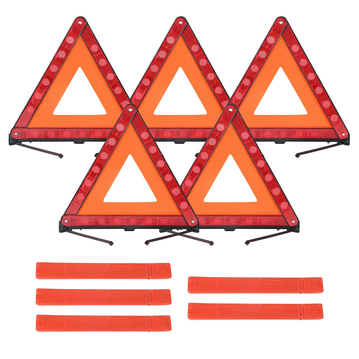 FLKQC Warning Triangles Safety Triangle Emergency Kit, 5 Pack Foldable Reflective Triangles with Base, Roadside Triangle Kit with Case for Vehicles