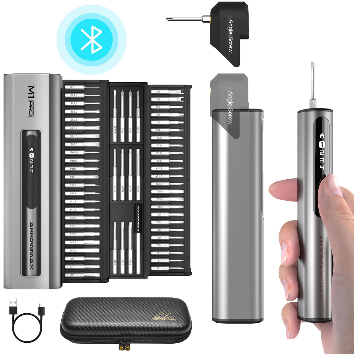 AM ARROWMAX Mini Electric Screwdriver & Removable Angle Screw, 60 in 1 7.4V Precision Electric Screwdriver Set, Repair Tool Set For Phone Camera Watch Laptop (M1 PRO PLUS)