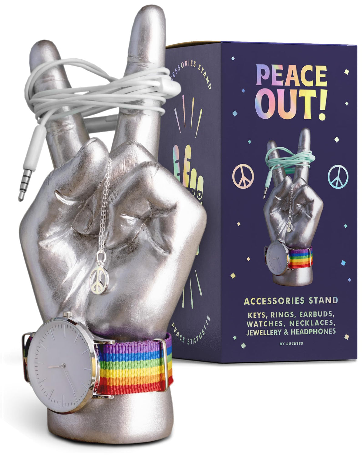 Luckies of London | Jewelry Organizer | Peace Sign Ring Holder | Key Holder for Desk Decor | Trinket Dish & Bedroom Decor | Key Bowl Alternative | Jewelry Hand Sculpture | Bracelet Display | Mini