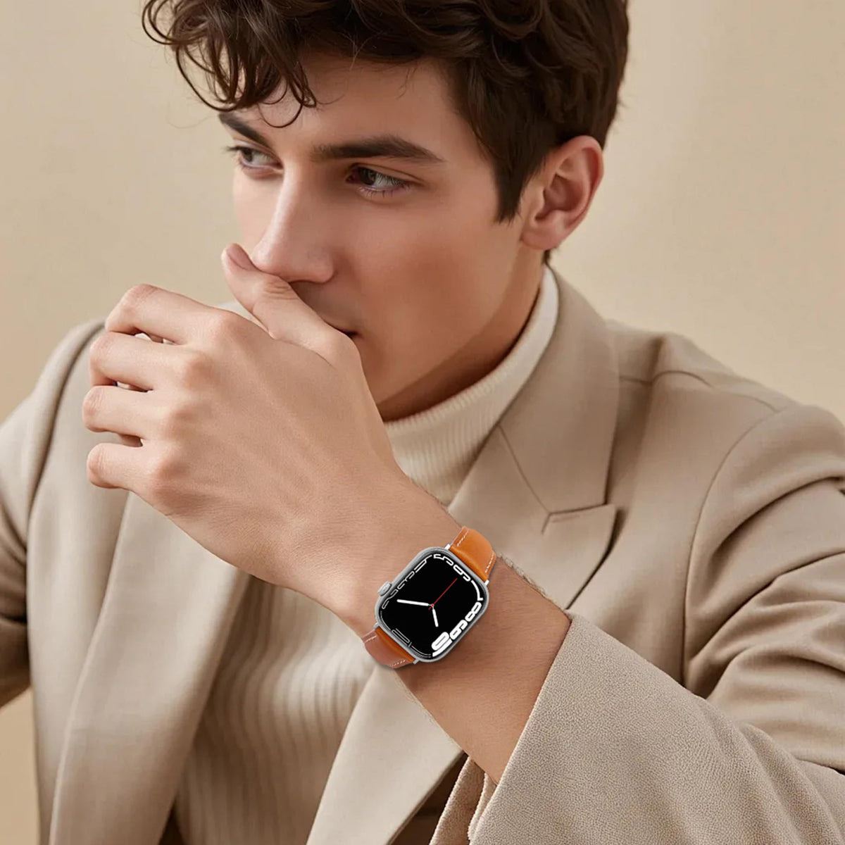 Vintage Full-Grain Genuine Leather Band Compatible with Apple Watch 42/44/45/46/49mm, Men Women Classic Business Dressy iWatch Strap for Series 11 10 9 8 7 6 5 4 Ultra SE 3 2 1, Brown