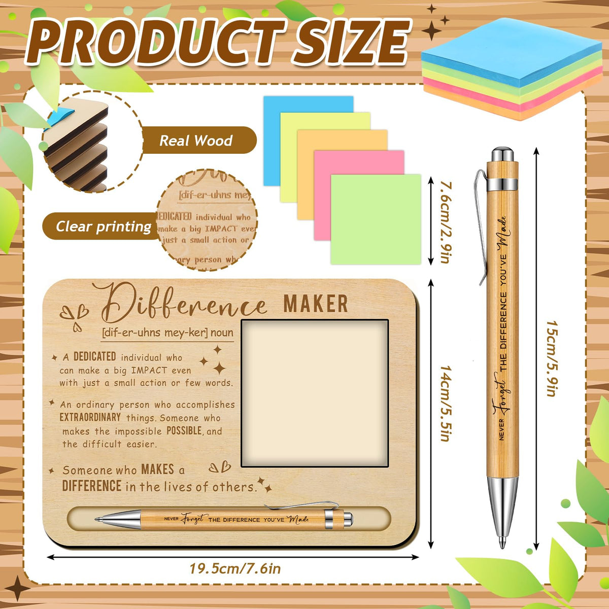 Kosiz 20 Set Difference Maker 2026 Graduation Appreciation Gifts Bulk for Employee Coworkers Wooden Sticky Note Holder Set Thank You Gifts for Graduation Teachers Nurse Friends