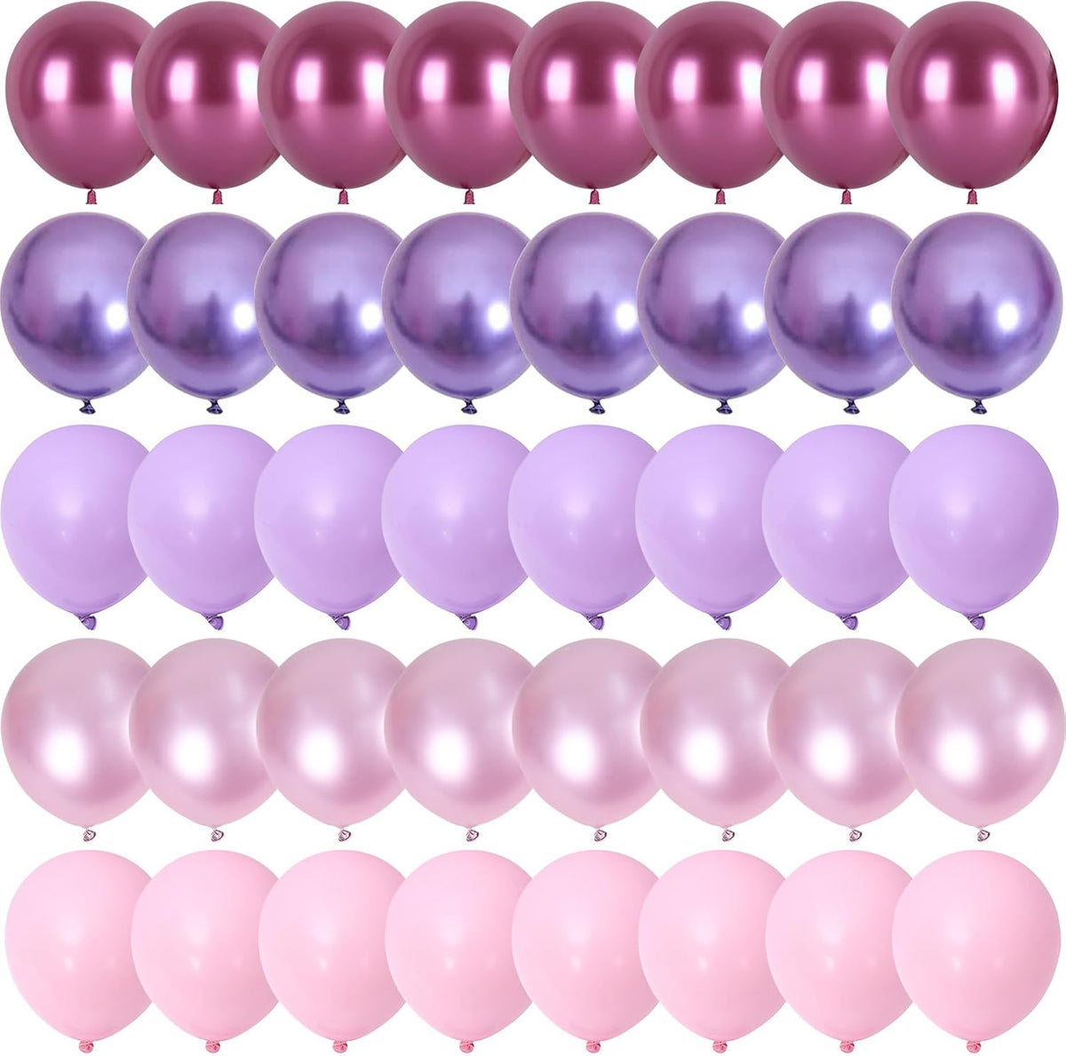 Skiennix 60 PCS Metallic Pink & Purple Balloons - 12 Inch Latex for Girls' Birthday & Baby Shower Decor