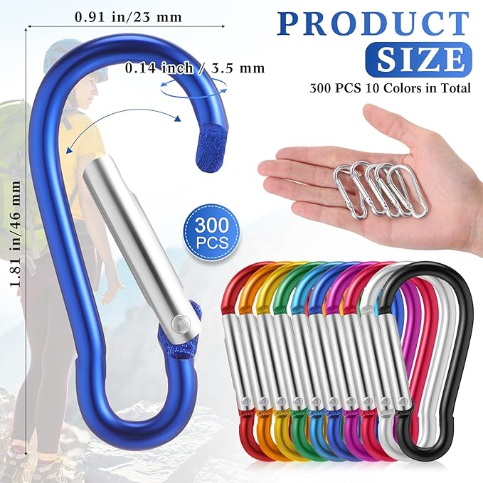 300 Pcs 2" Carabiner Bulk Spring Snap Hooks Bulk Aluminum Alloy Clip Keychain for Hanging Camping Hiking Traveling Fishing Outdoor Activities