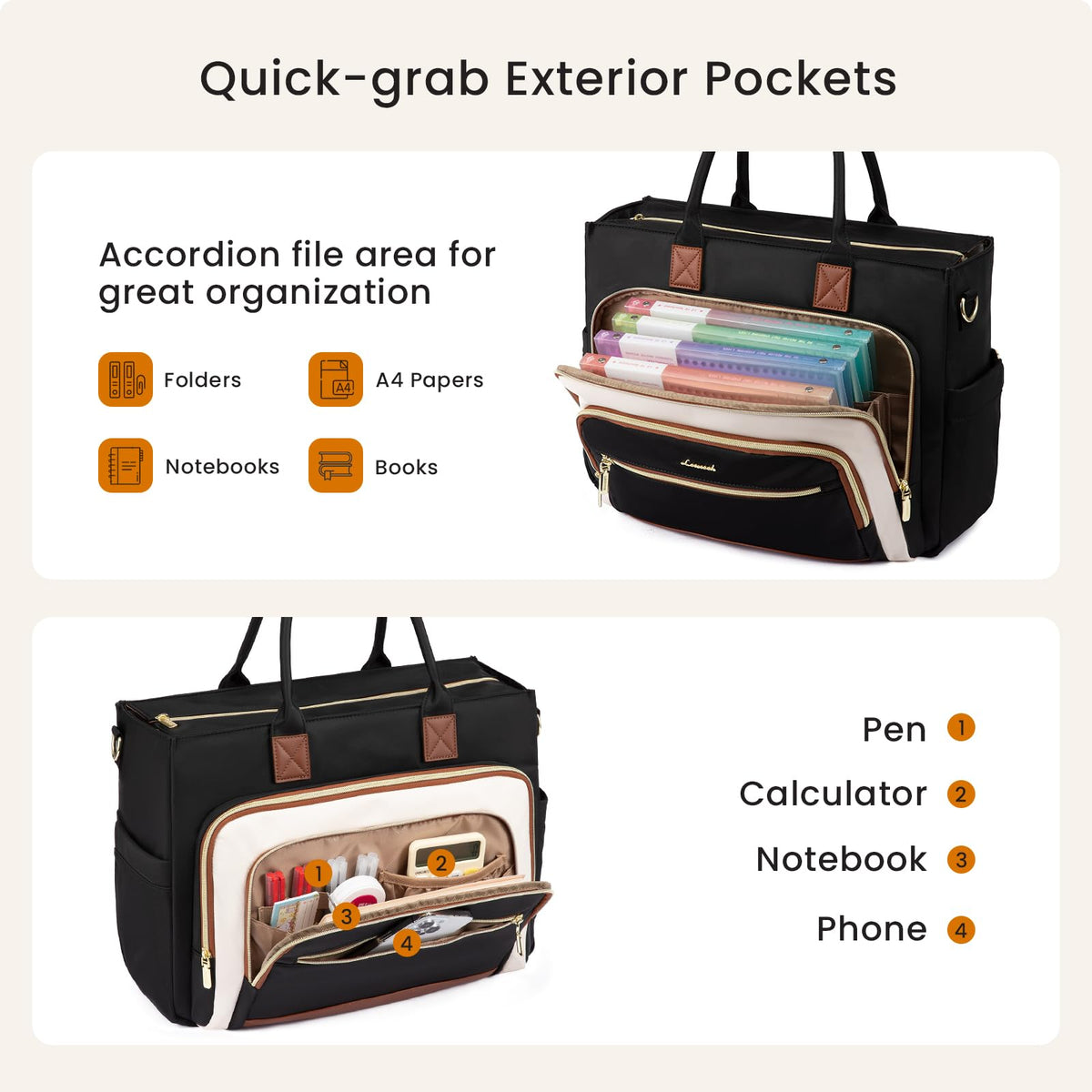 LOVEVOOK Work Tote Bags for Women,Laptop Tote Bag for Women With Large Cup Holder,Teacher Nurse Bags With Accordion File Organizer Pocket,Multi-Pockets Professional Briefcase Business Purses Handbag